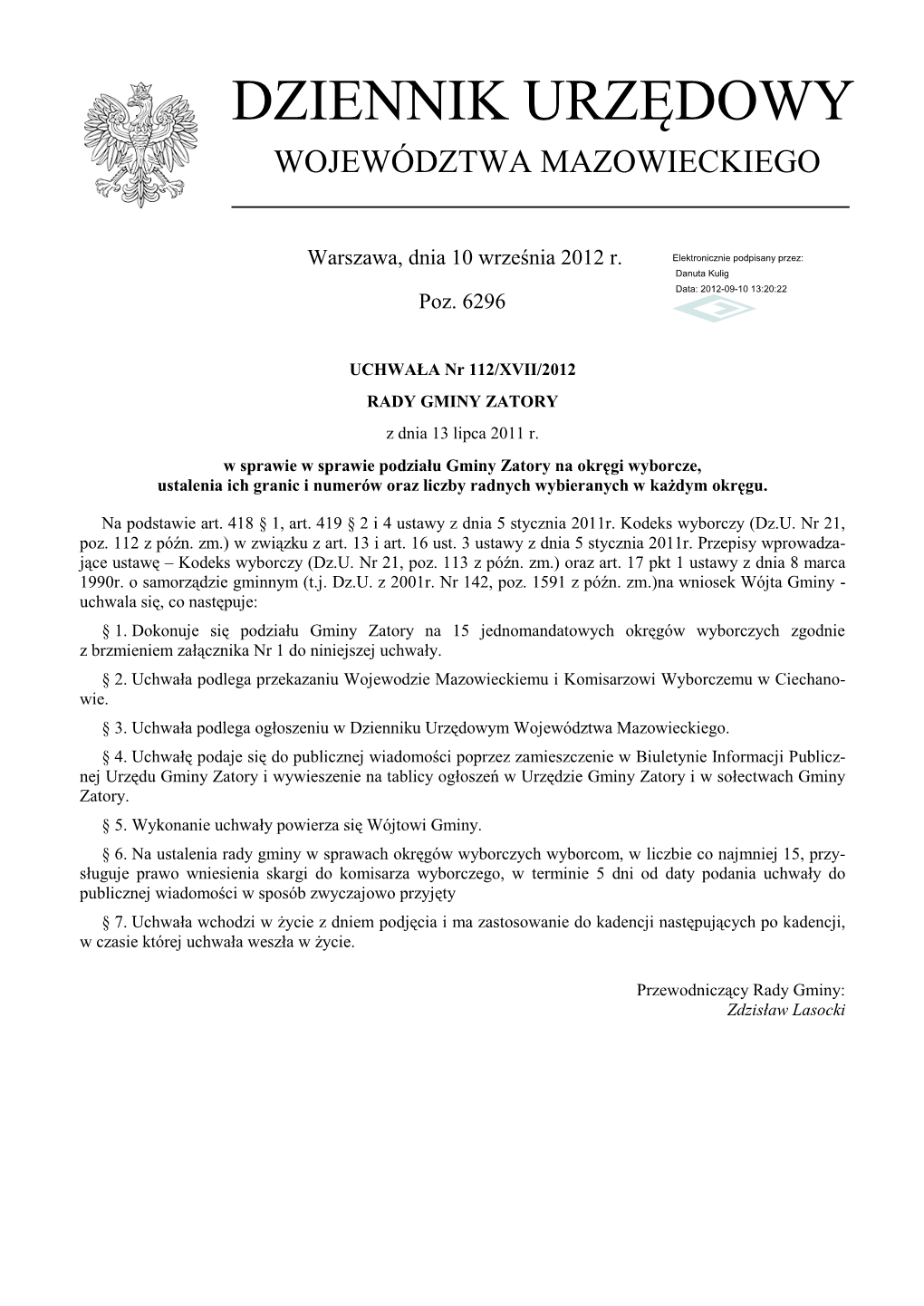 Uchwała Nr 112/XVII/2012 Z Dnia 13 Lipca 2011 R