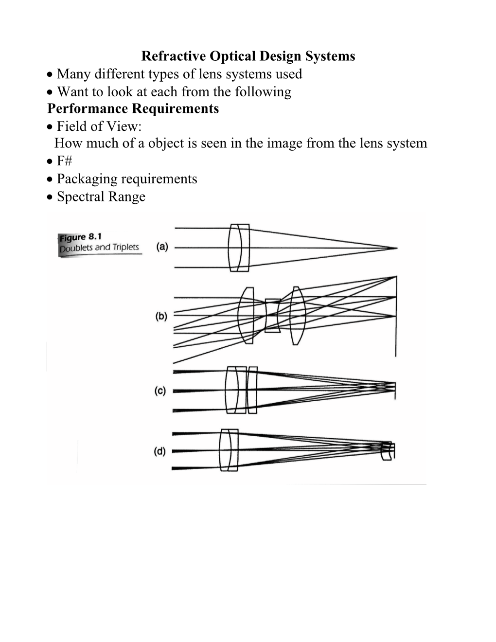 Refractive Optical Design Systems • Many Different Types of Lens Systems