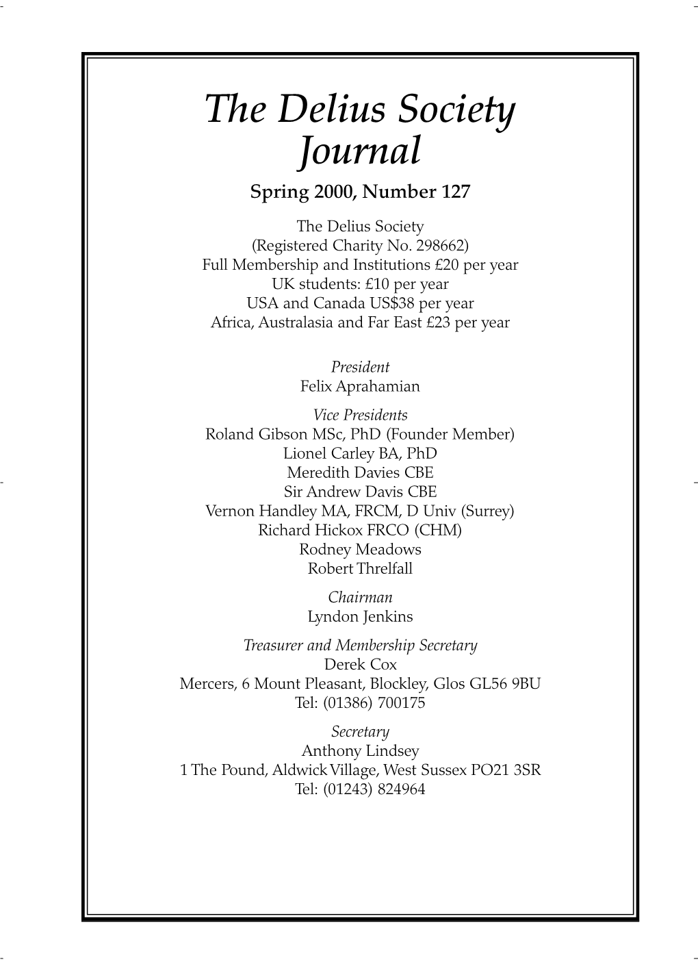 The Delius Society Journal Spring 2000, Number 127