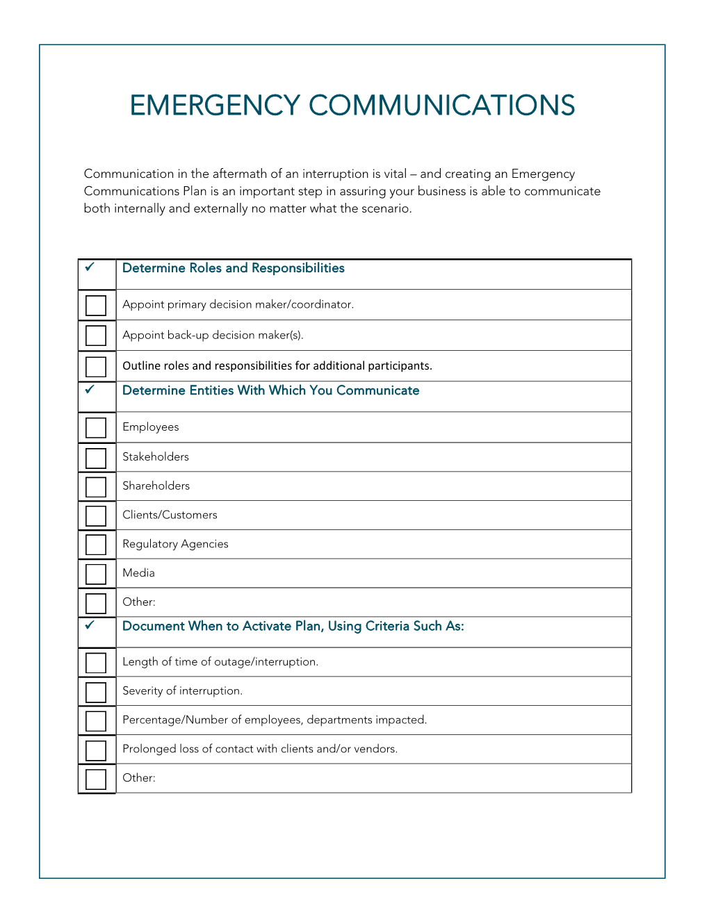 Disaster Preparedness Checklists