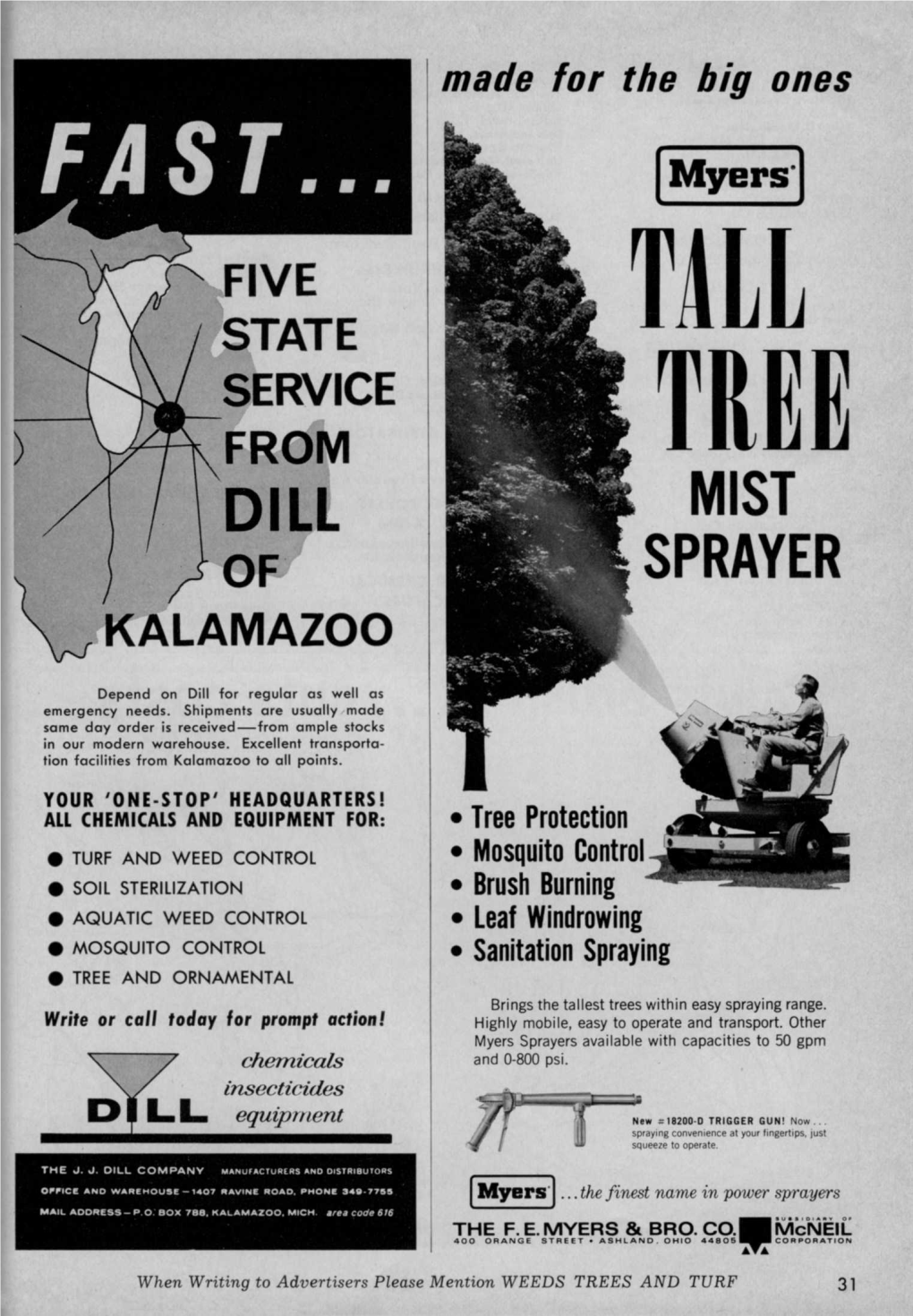 FAST... Myers FIVE STATE TILL SERVICE from TRIE DILL MIST 0F SPRAYER ,KALAMAZO / O