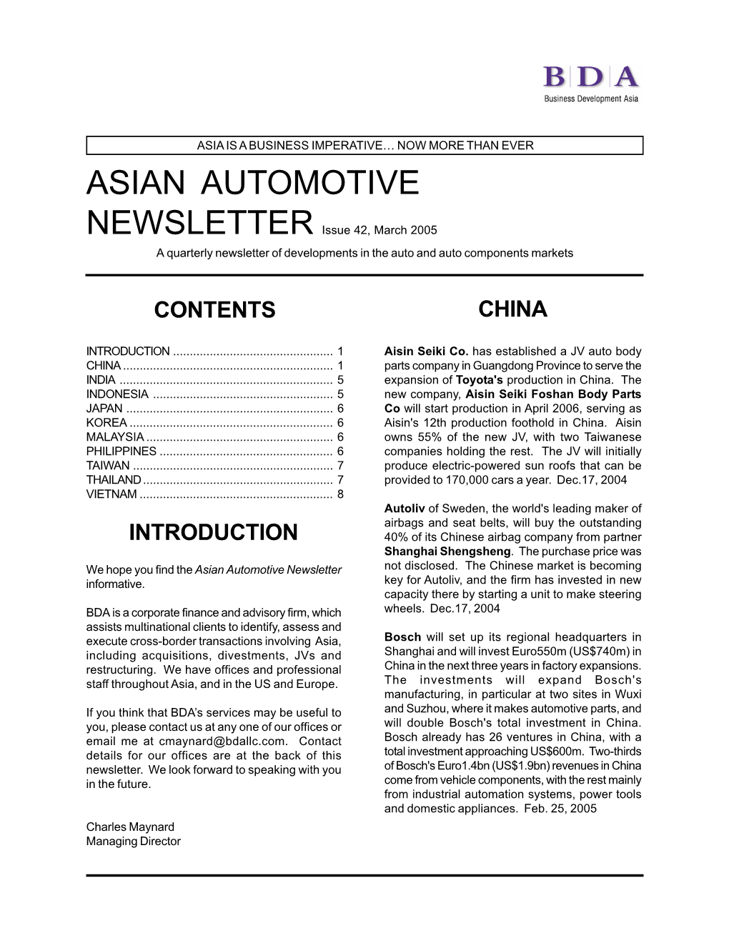 Asian Automotive Newsletter Issue 42, March 2005