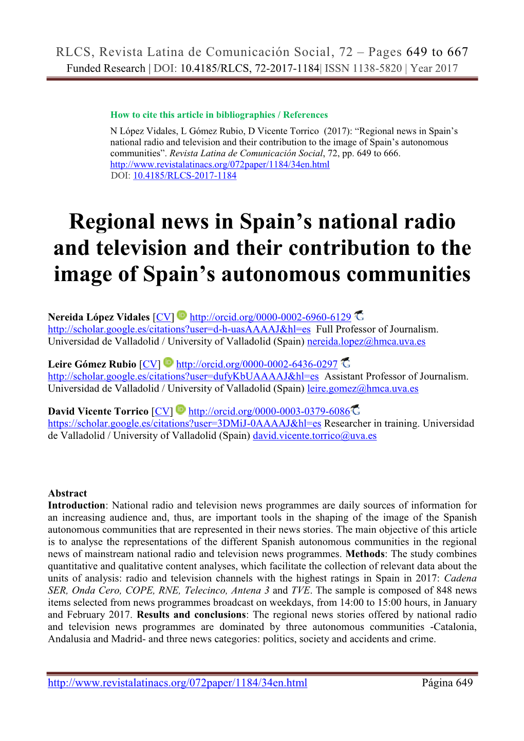 Regional News in Spain's National Radio and Television and Their