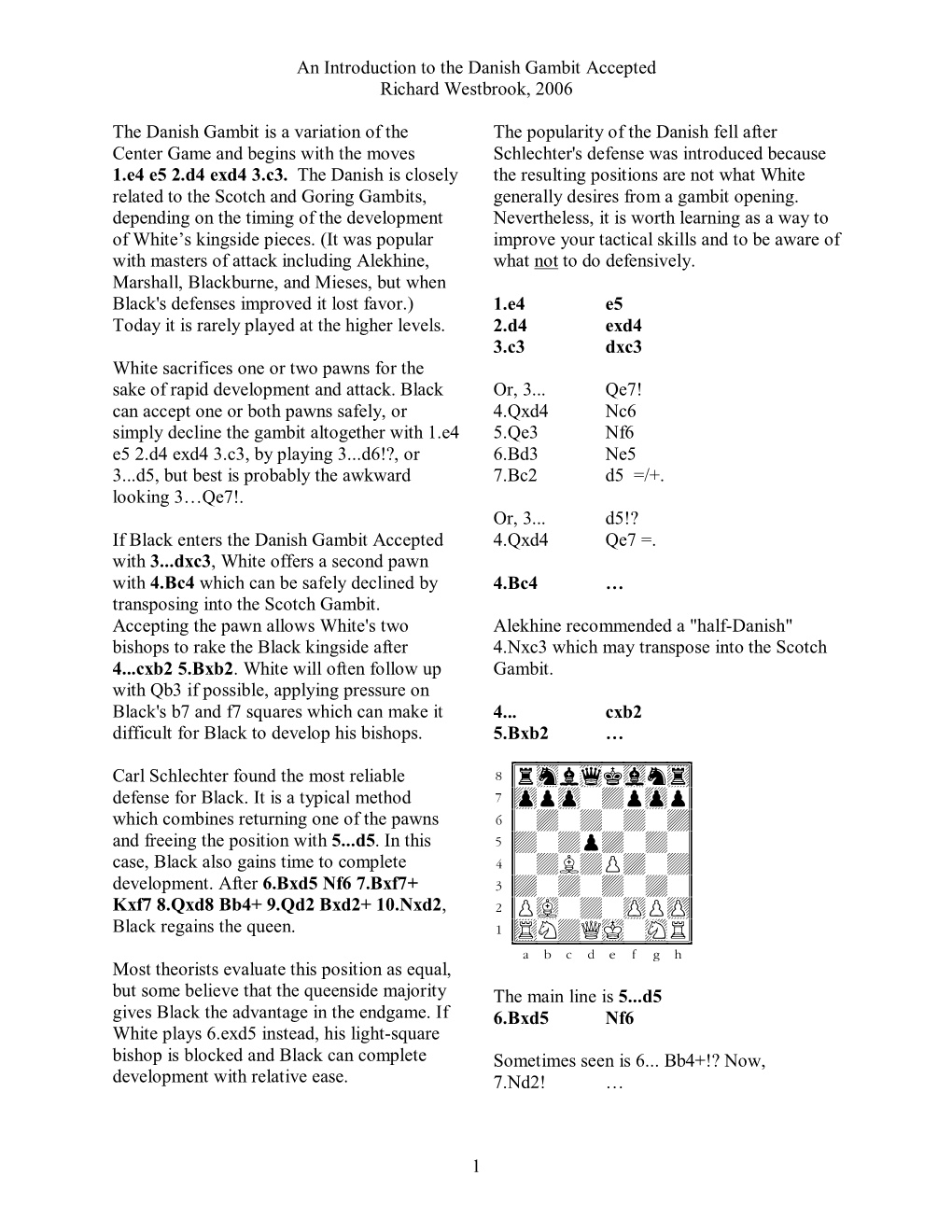 An Introduction to the Danish Gambit Accepted Richard Westbrook, 2006