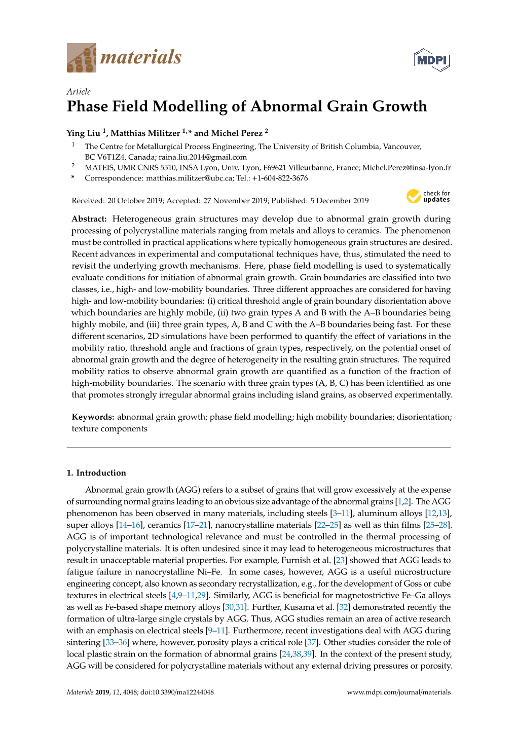 Phase Field Modelling of Abnormal Grain Growth