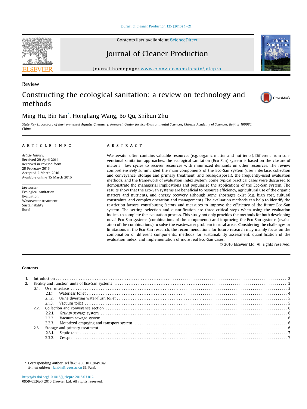 Constructing the Ecological Sanitation: a Review on Technology and Methods