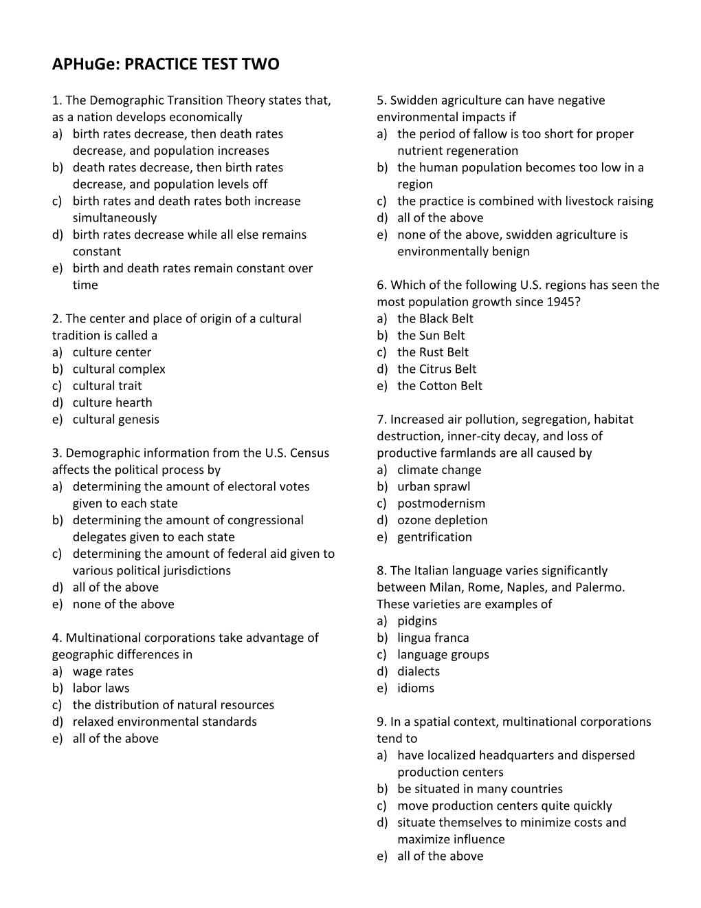 Aphuge: PRACTICE TEST TWO