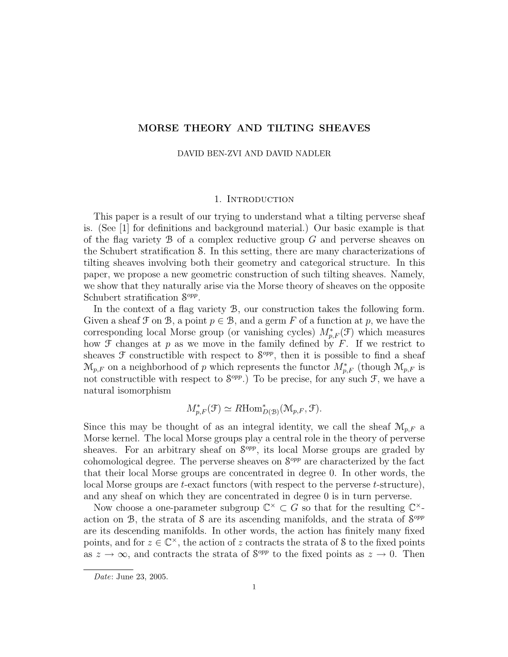 MORSE THEORY and TILTING SHEAVES 1. Introduction This