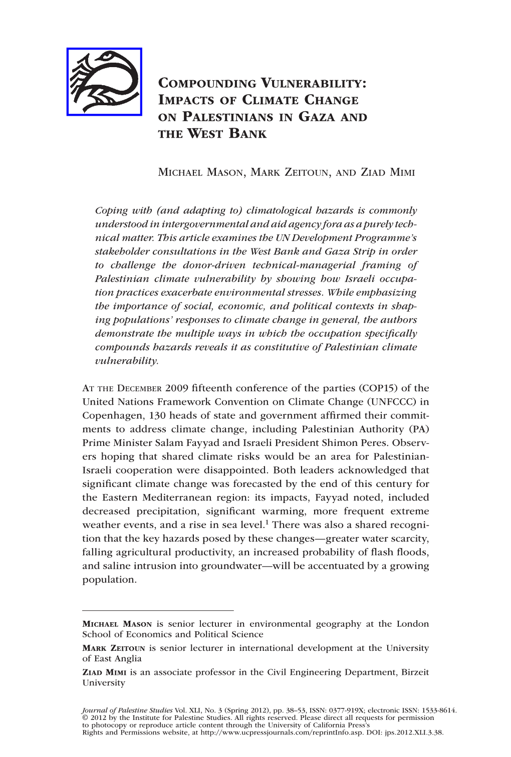 Impacts of Climate Change on Palestinians in Gaza and the West Bank