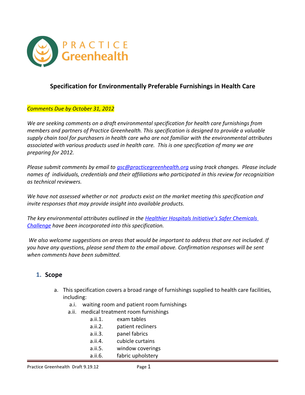 Specification for Environmentally Preferable Furnishings in Health Care