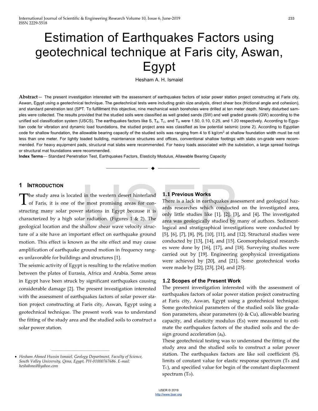 Estimation of Earthquakes Factors Using Geotech-Nical Technique At