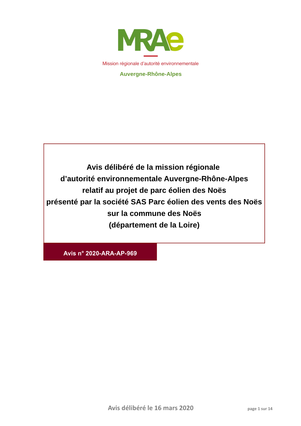 Avis Délibéré De La Mission Régionale D'autorité Environnementale