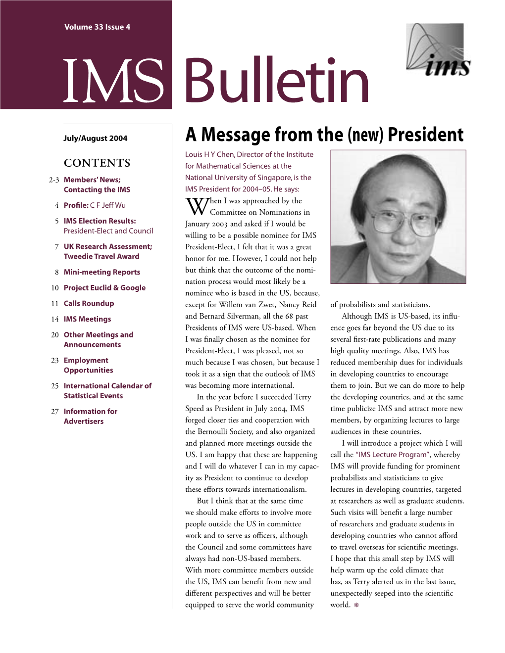 IMS Bulletin July/August 2004