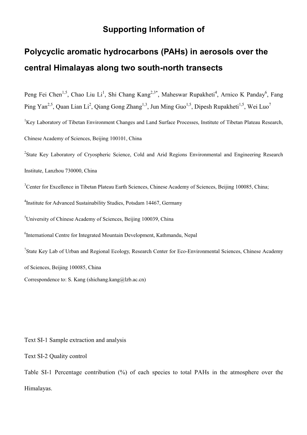 Supporting Information of Polycyclic Aromatic Hydrocarbons (Pahs) In