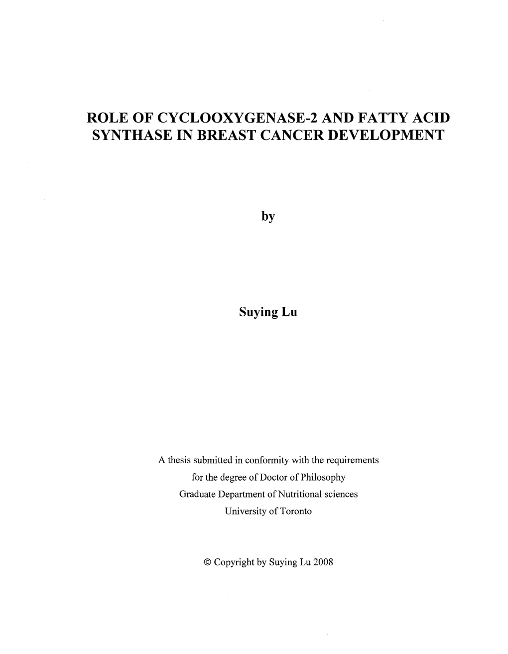 Role of Cyclooxygenase-2 and Fatty Acid Synthase in Breast Cancer Development