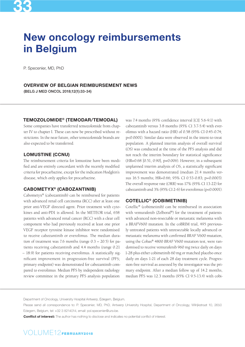 New Oncology Reimbursements in Belgium