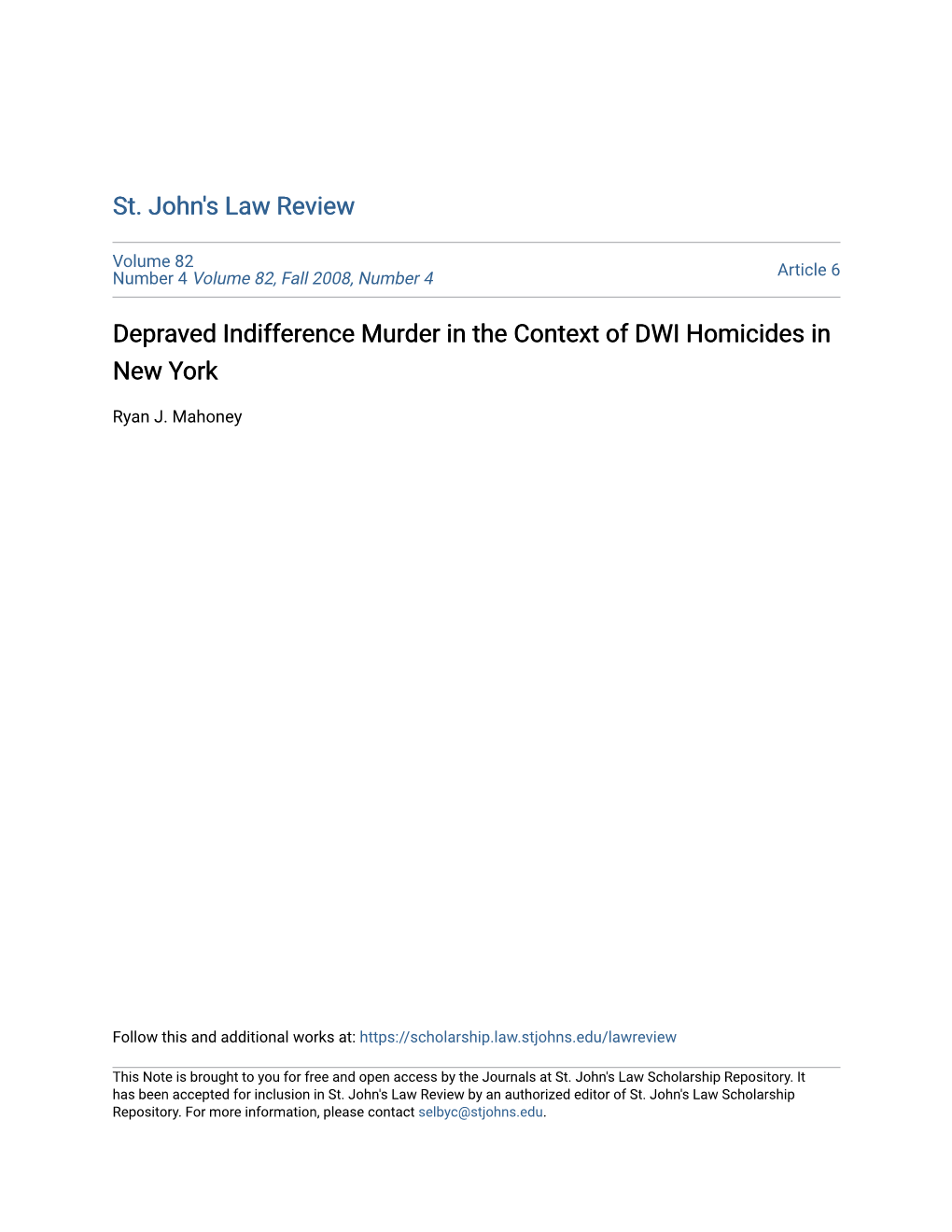 Depraved Indifference Murder in the Context of DWI Homicides in New York