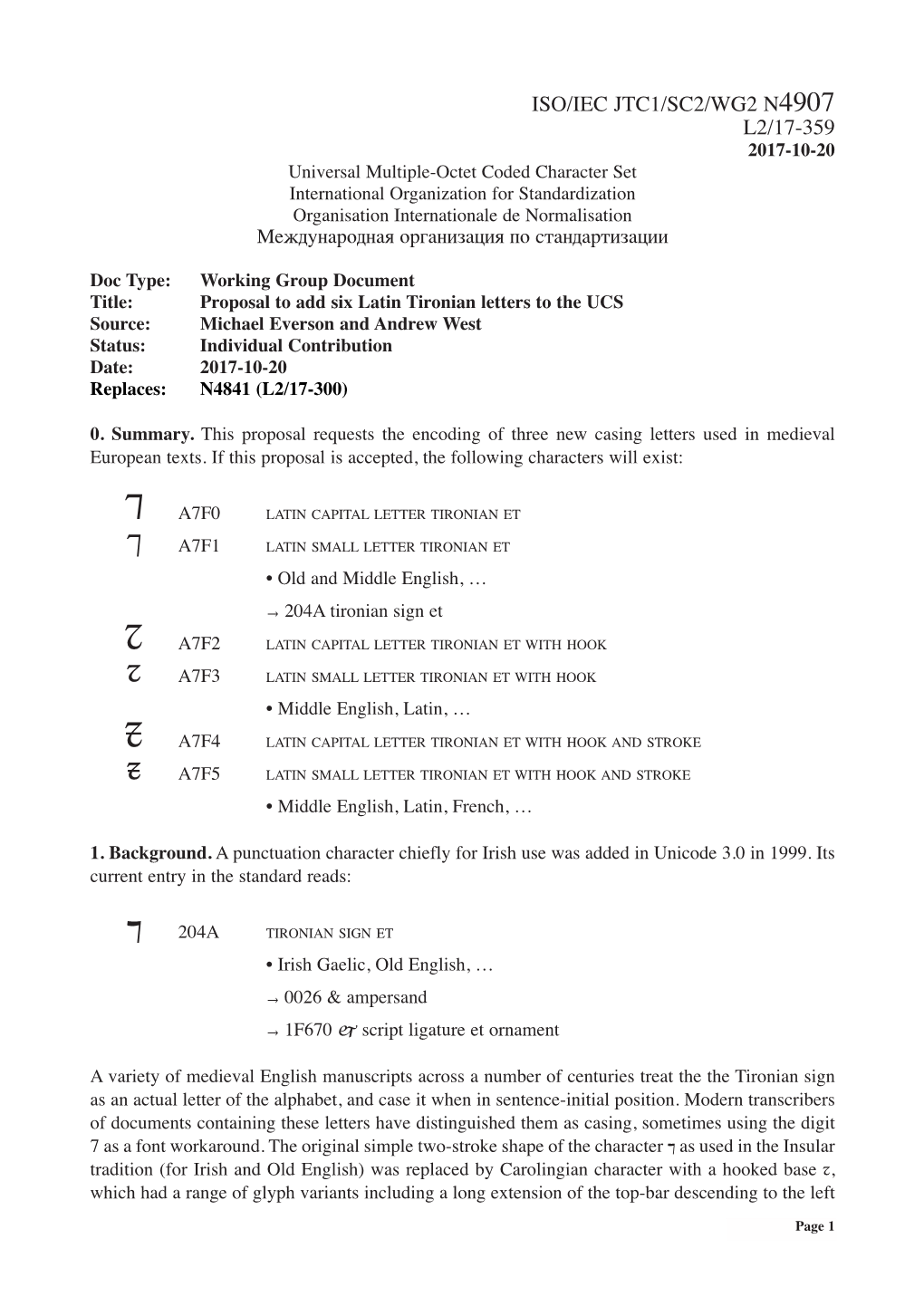 Iso/Iec Jtc1/Sc2/Wg2 N4907 L2/17-359