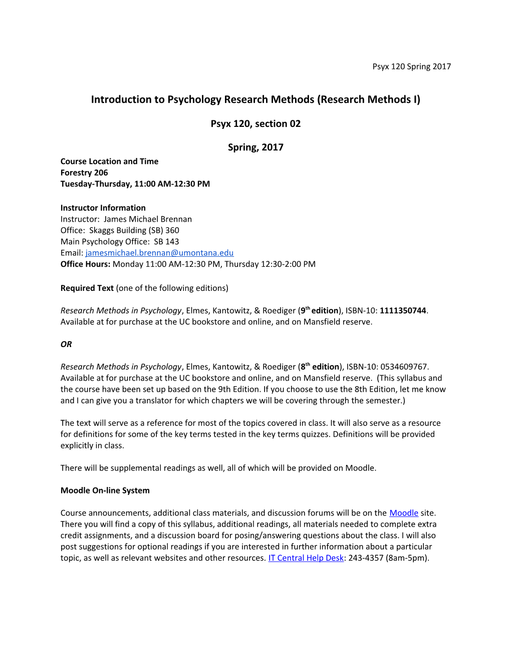 Introduction to Psychology Research Methods (Research Methods I)