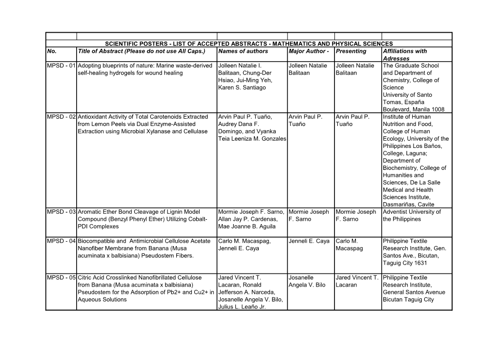 Presenting Affiliations with Adresses MPSD - 01 Adopting Blueprints of Nature: Marine Waste-Derived Jolleen Natalie I