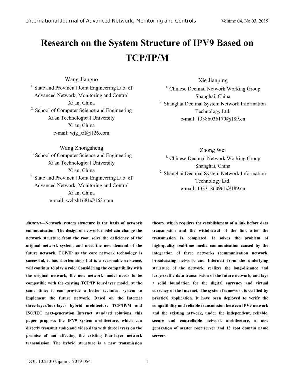 Research on the System Structure of IPV9 Based on TCP/IP/M