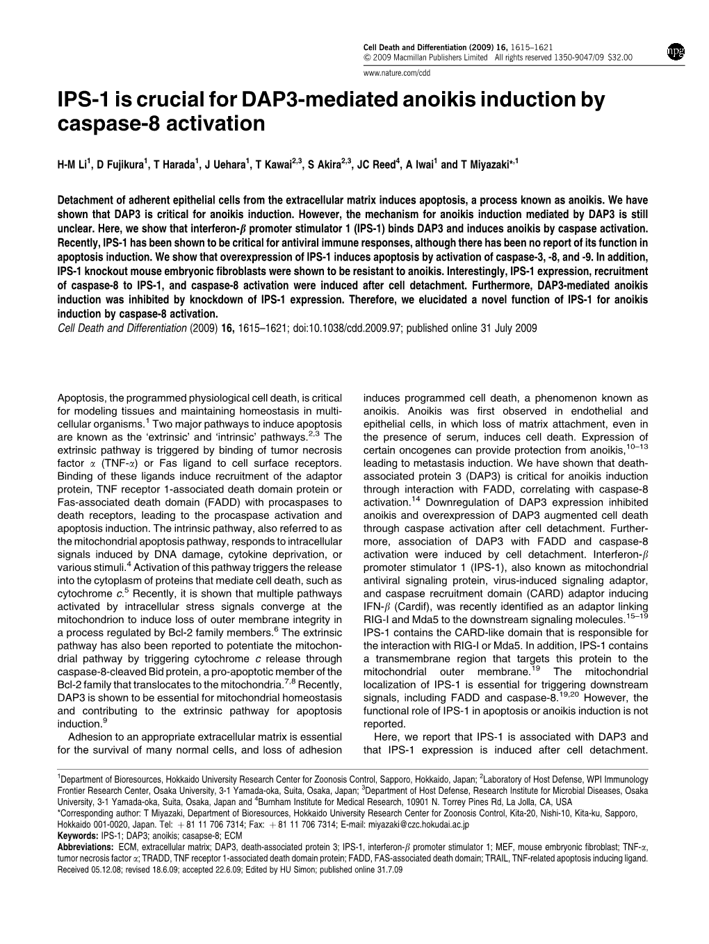 IPS-1 Is Crucial for DAP3-Mediated Anoikis Induction by Caspase-8 Activation