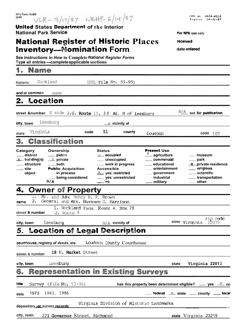 Nomination Form Date Entered See Instructions in How to Complete National Register Forms Type All Entries-Completeapplicable Sections