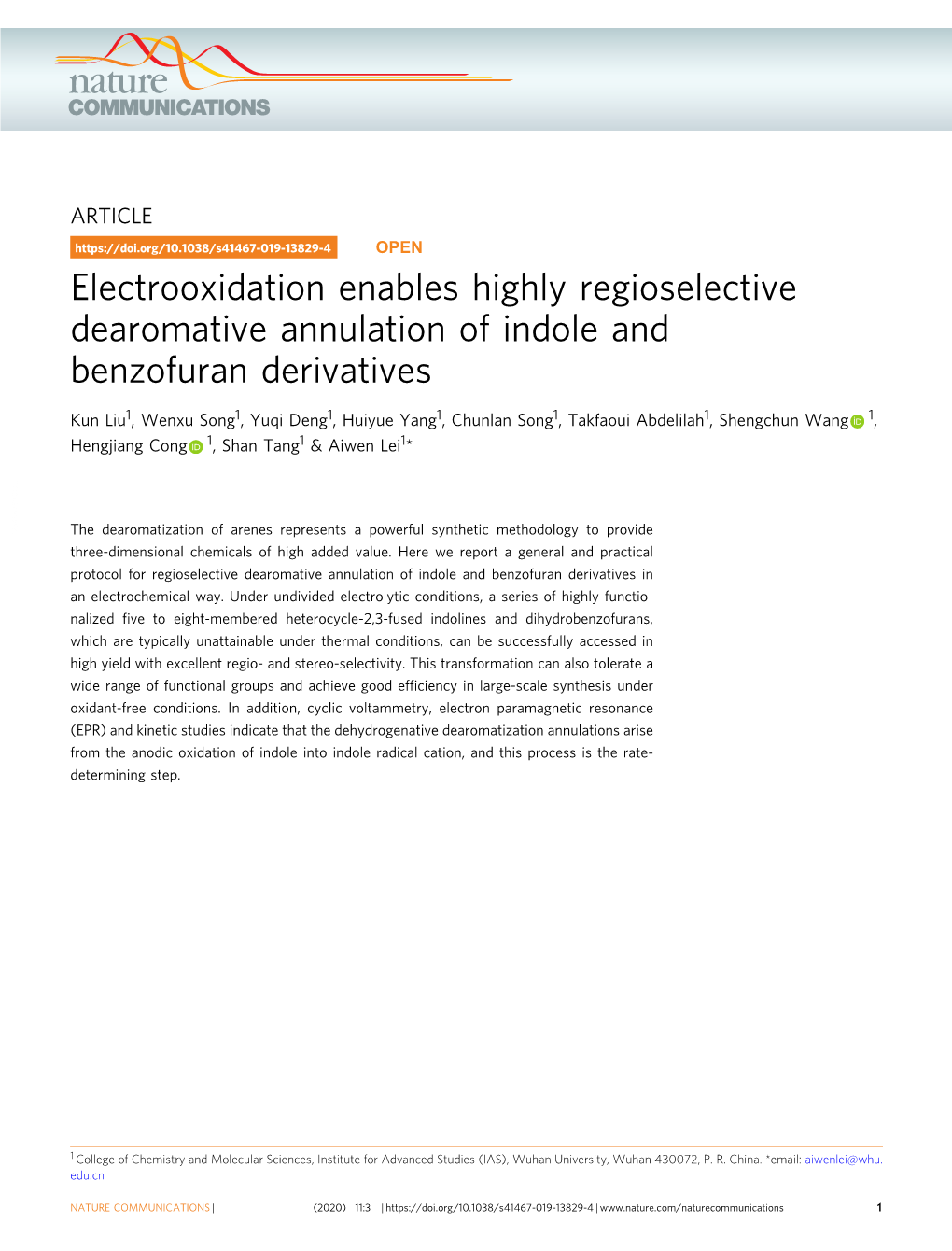 Electrooxidation Enables Highly Regioselective Dearomative Annulation of Indole and Benzofuran Derivatives