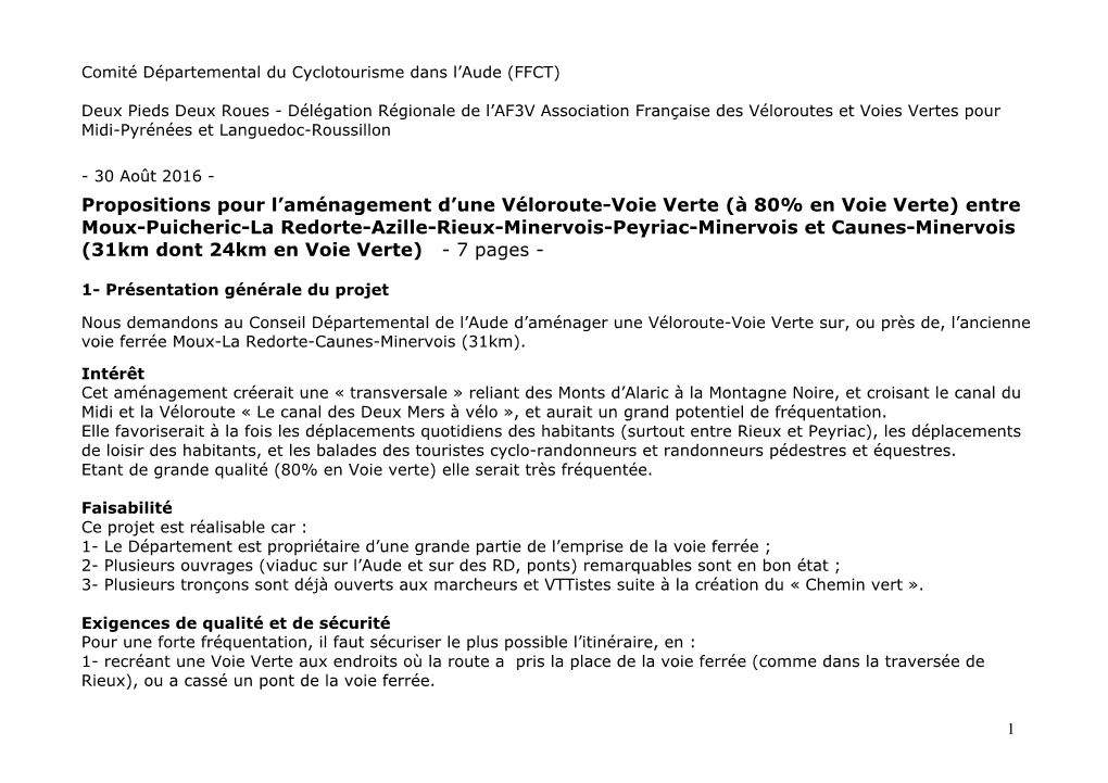 Entre Moux-Puicheric-La Redorte-Azille-Rieux-Minervois-Peyriac-Minervois Et Caunes-Minervois (31Km Dont 24Km En Voie Verte) - 7 Pages