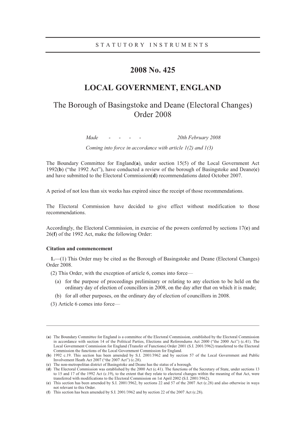 The Borough of Basingstoke and Deane (Electoral Changes) Order 2008