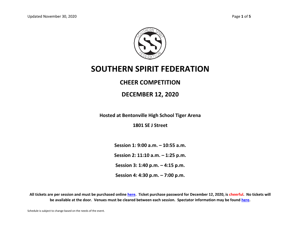 Southern Spirit Federation Cheer Competition December 12, 2020