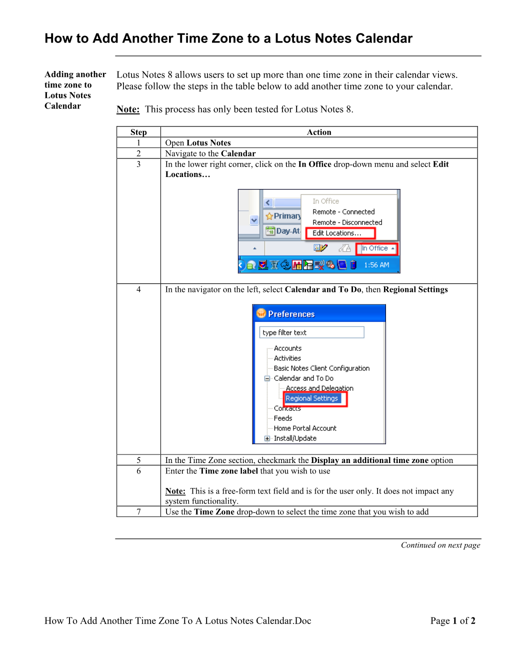 How to Add Another Time Zone to a Lotus Notes Calendar