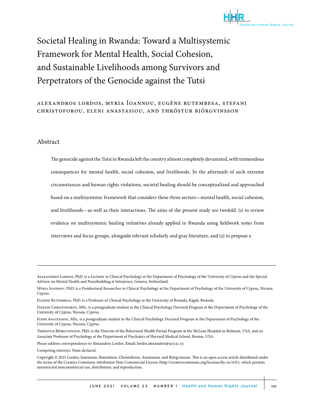 Toward a Multisystemic Framework for Mental Health, Social Cohesion