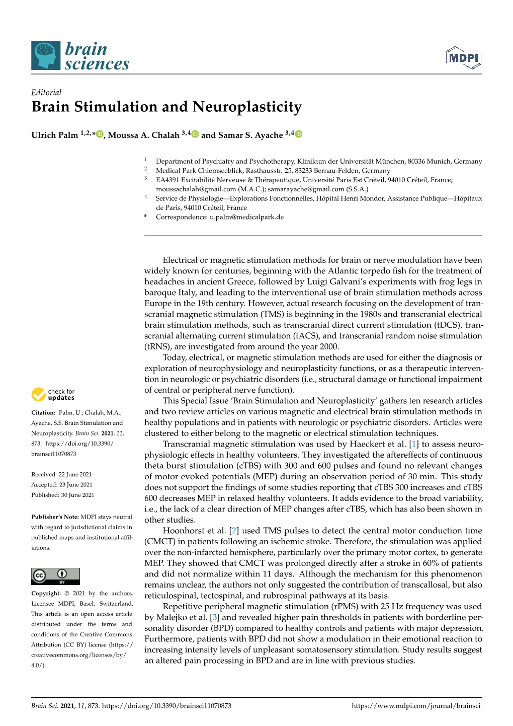 Brain Stimulation and Neuroplasticity