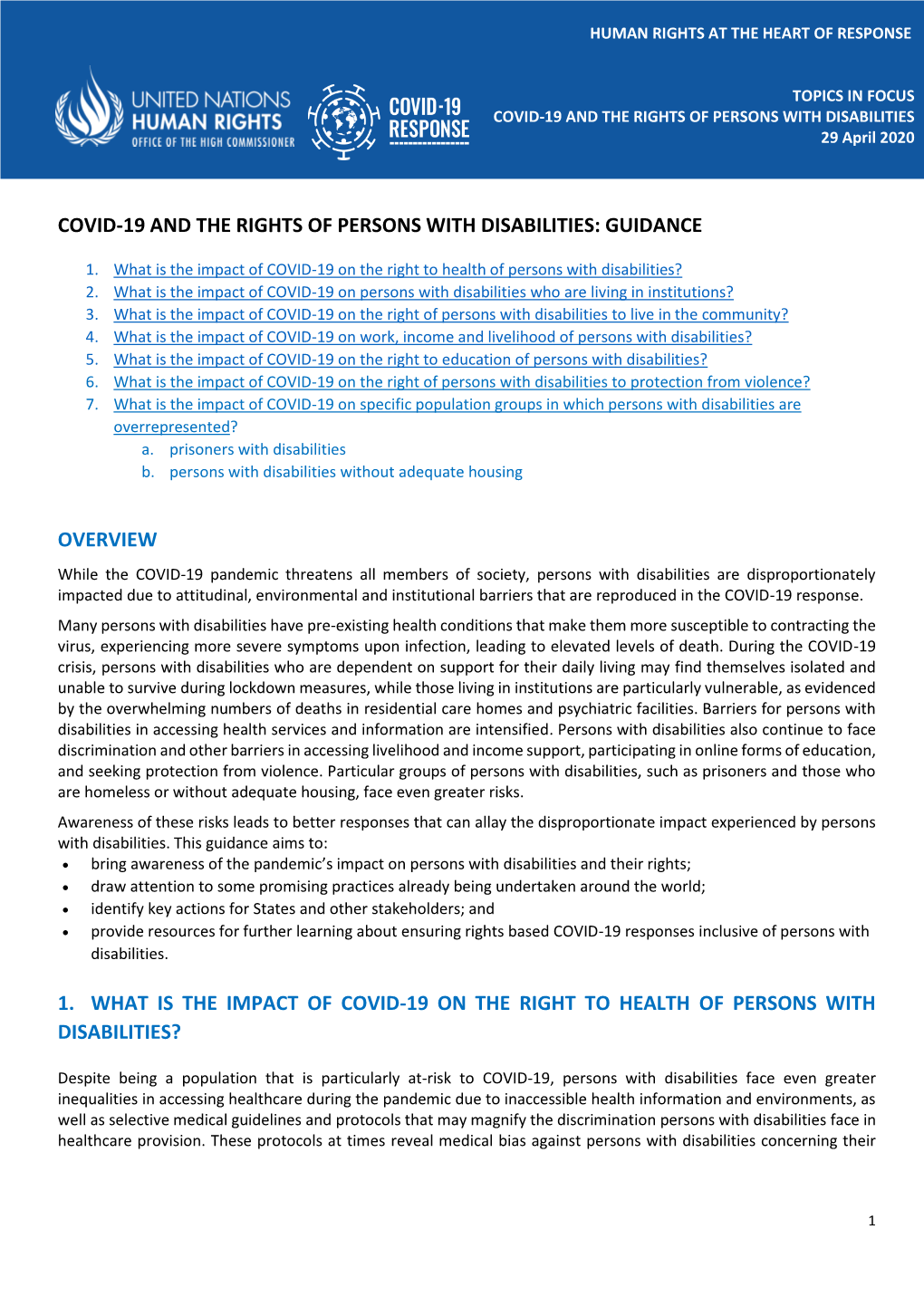 Covid-19 and the Rights of Persons with Disabilities: Guidance