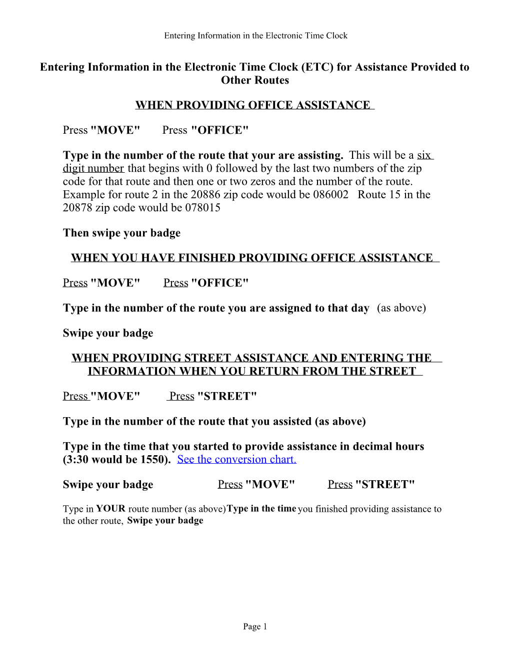 Entering Information in the Electronic Time Clock