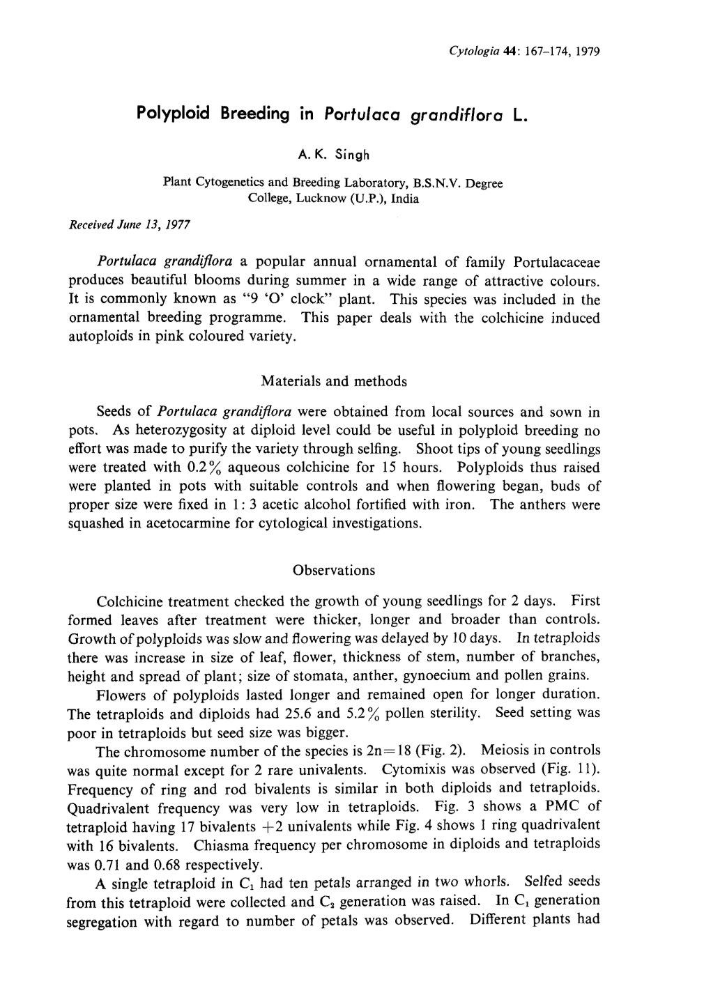 Polyploid Breeding in Portulaca Grandiflora L