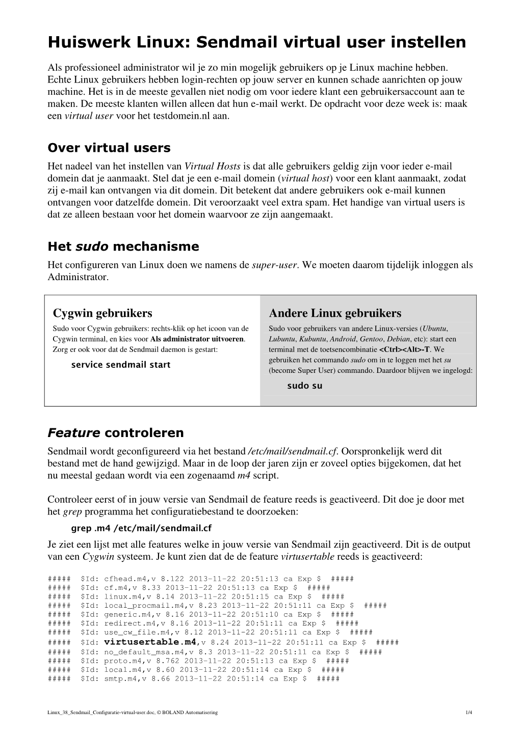 Huiswerk Linux: Sendmail Virtual User Instellen