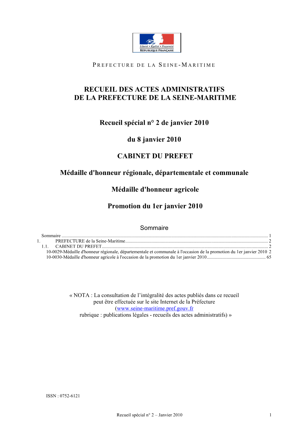 Recueil Spécial N° 2 De Janvier 2010 Du 8 Janvier 2010