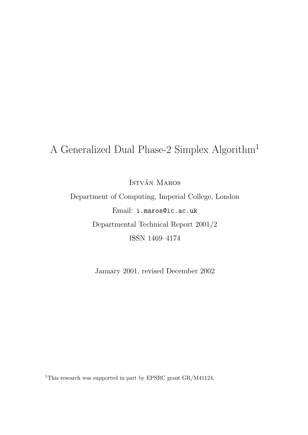 A Generalized Dual Phase-2 Simplex Algorithm1