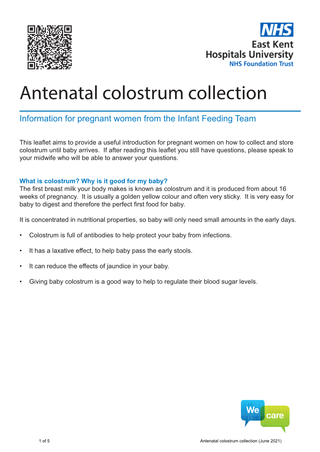 Antenatal Colostrum Collection Leaflet