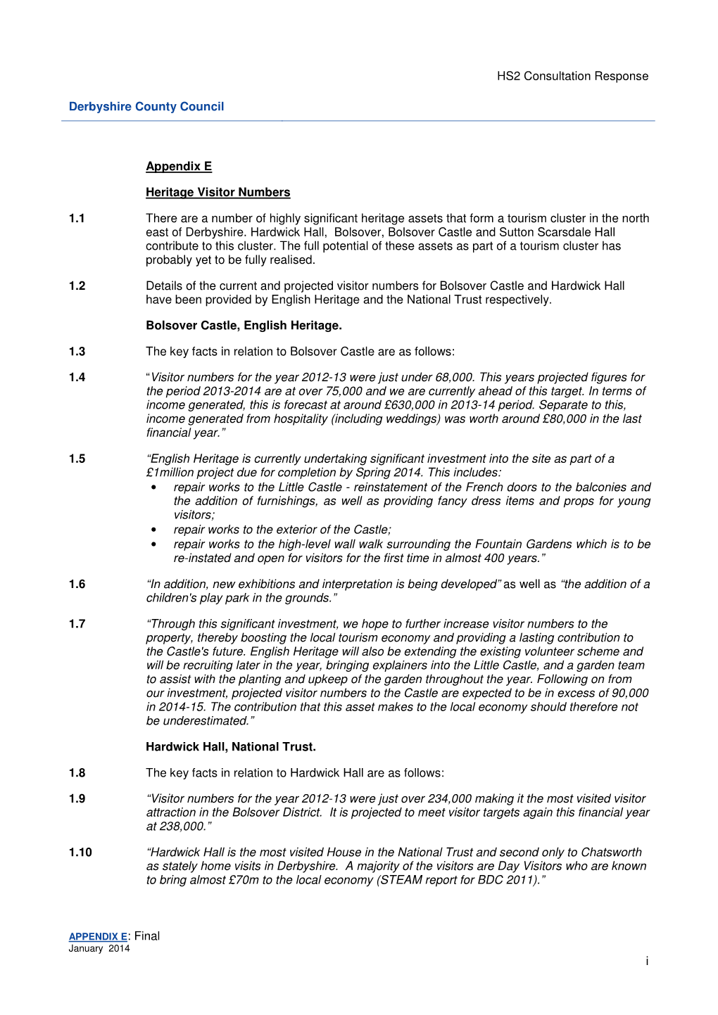 Appendix E Heritage Visitor Numbers