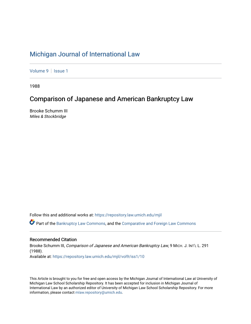 Comparison of Japanese and American Bankruptcy Law