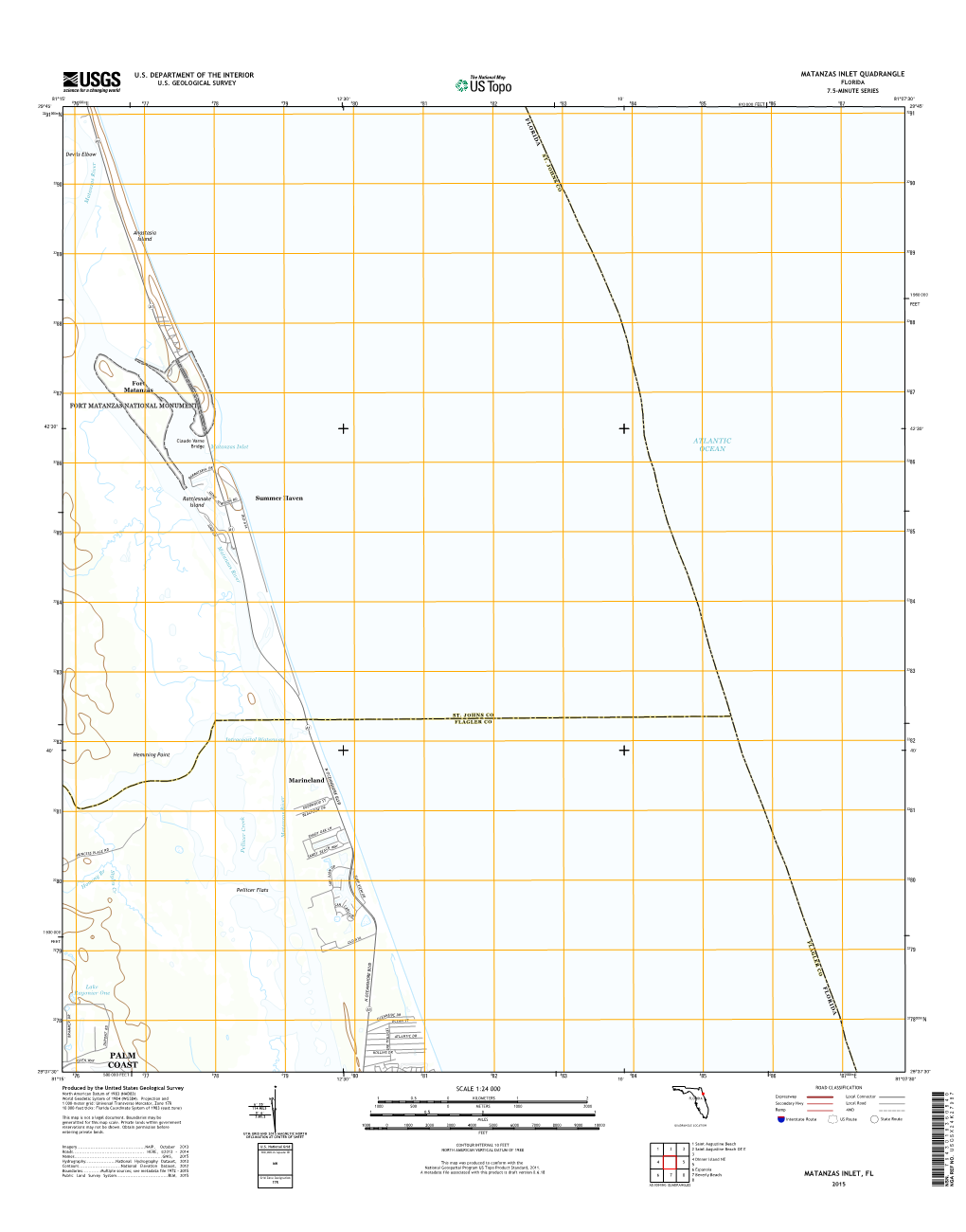 USGS 7.5-Minute Image Map for Matanzas Inlet, Florida