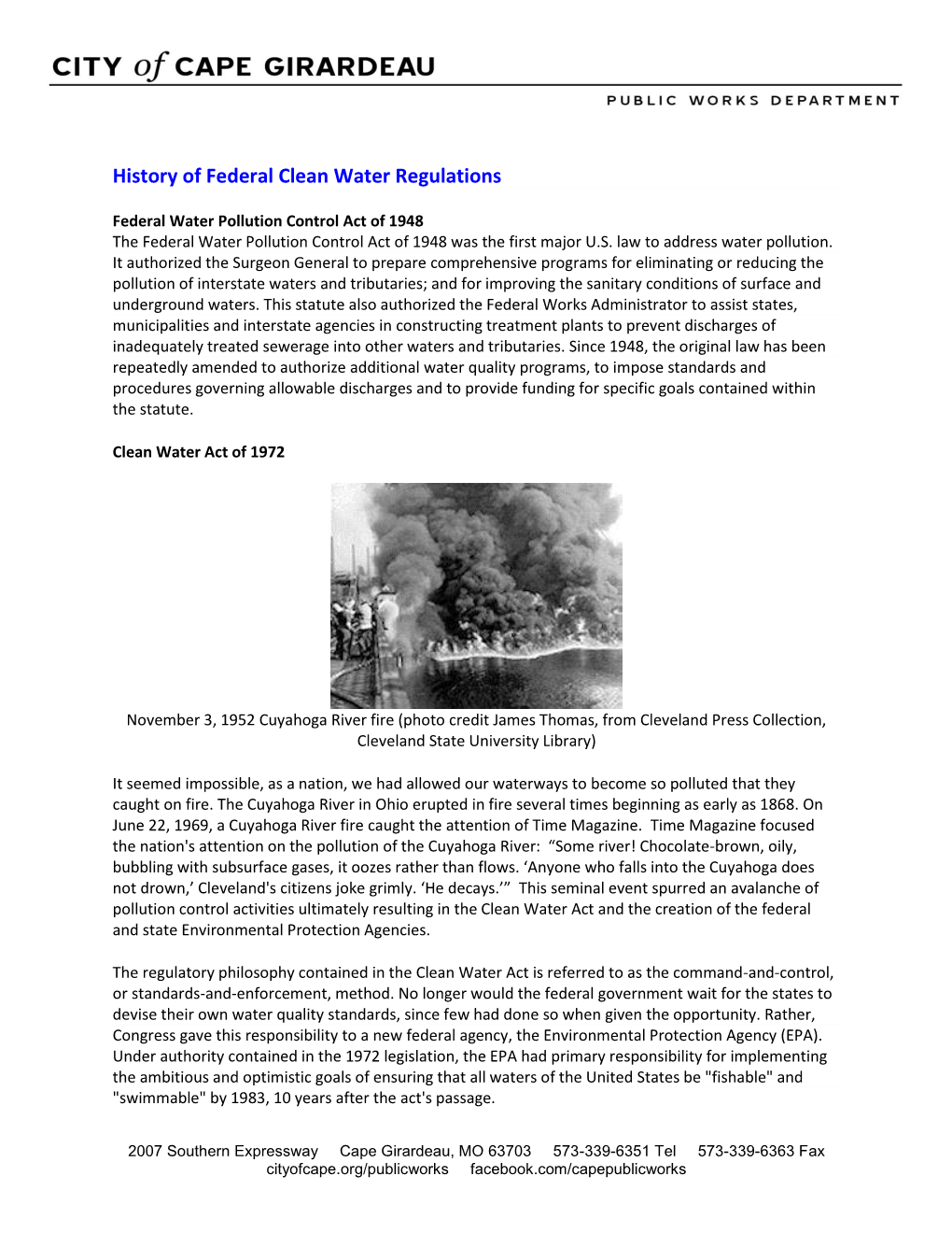 History of Federal Clean Water Regulations