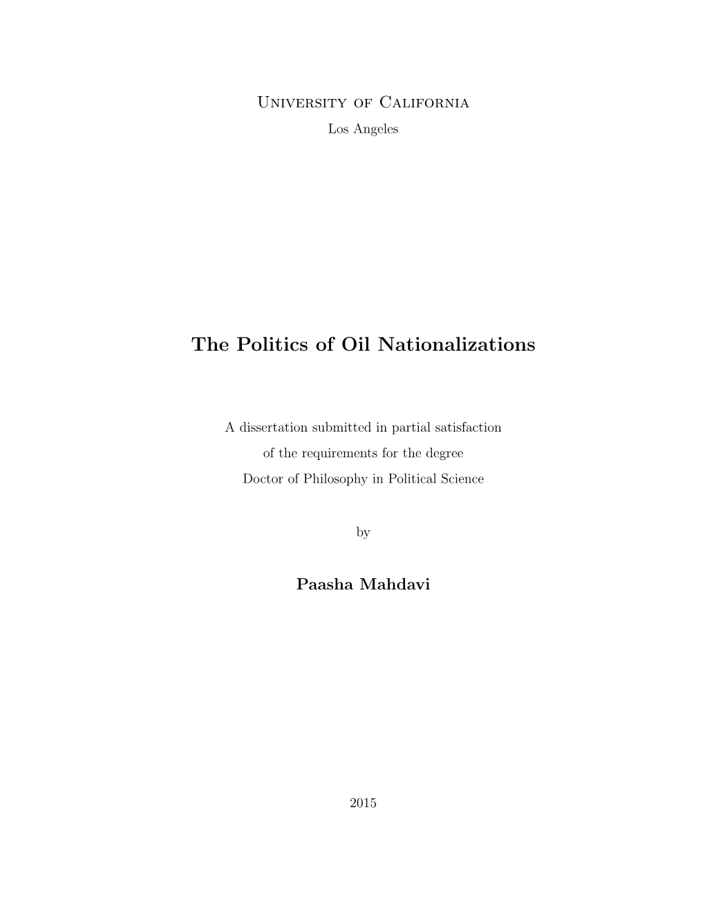 The Politics of Oil Nationalizations
