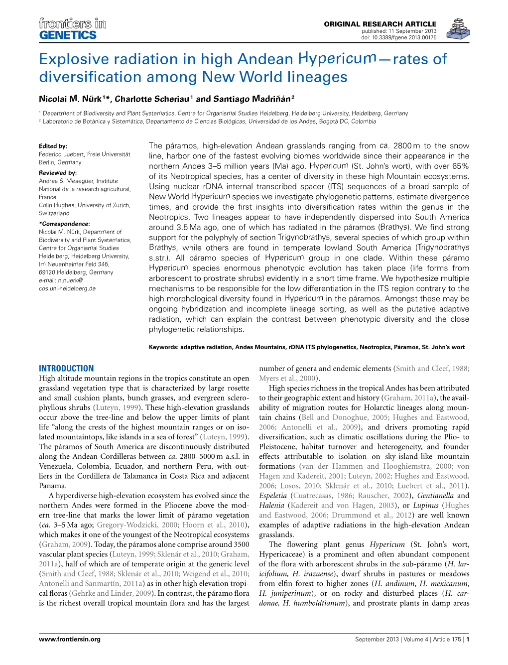 Explosive Radiation in High Andean Hypericum—Rates of Diversification