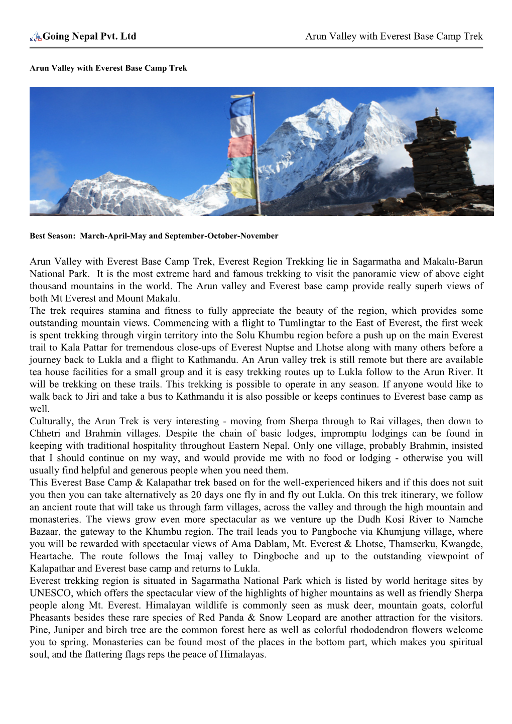 Going Nepal Pvt. Ltd Arun Valley with Everest Base Camp Trek, Everest