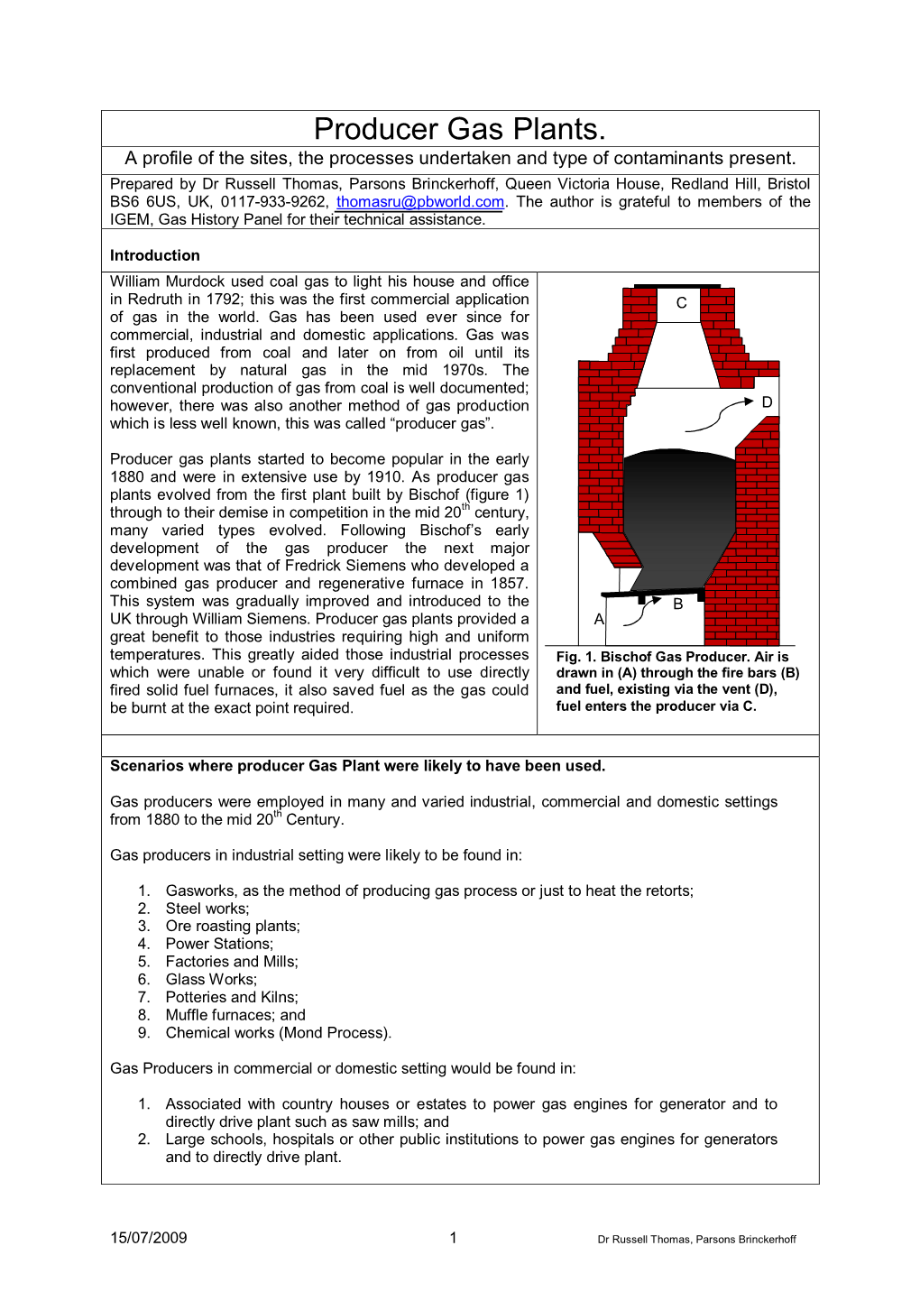 Producer Gas Plants. a Profile of the Sites, the Processes Undertaken and Type of Contaminants Present