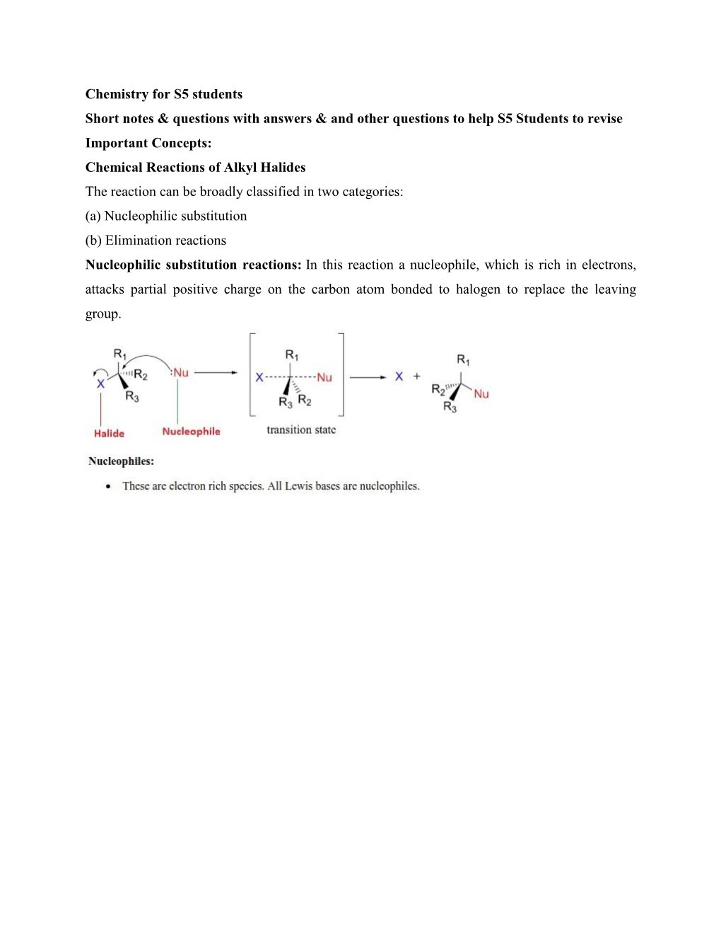 Chemistry for S5 Students Short Notes & Questions with Answers & And